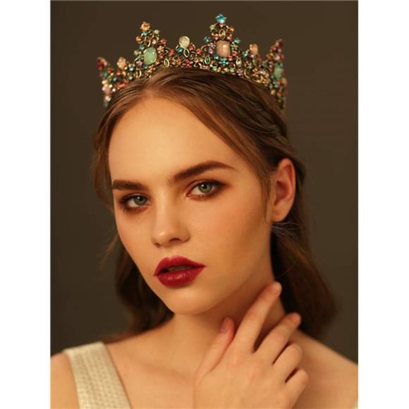 Jeweled Baroque Queen Crown - Rhinestone Wedding Crowns and Tiaras for Women - Picture 3 of 6
